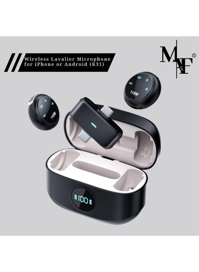 Wireless Lavalier Microphone for iPhone/Android, K31 PRO Mini Mic with Noise Cancellation, 40H, 50M Range, 2in1 Clip&Magnetic Lapel Mic for Video Recording, Tiktok, Podcast, Streaming, Vlogging-Black